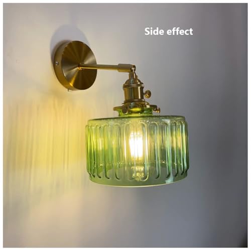 Image of Vintage Wall Sconces with Switch Glass Shade Modern Brass Wall Light Fixtures E27 Base Bedside Wall Mounted Lamp for Bedroom Bathroom Living Room Farmhouse Vanity (Green-2Pcs)
