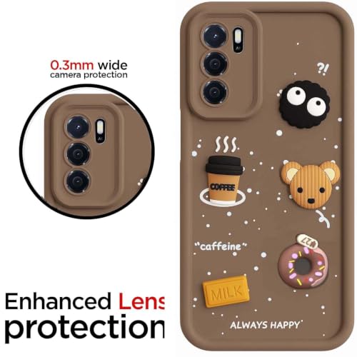 Image of Bintage Cute Fun Taddy Cartoon 3D Ball Bear Milk Donut Coffee Cup Silicon Case Full Body & Camera Protection Back Cover Compatible for Oppo A53s 5G - Brown