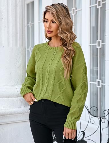 Womens Cute Crewneck Cable Knit Ribbed Knit Long Sleeve Sweater Lightweight Trendy Sweater Spring 20253