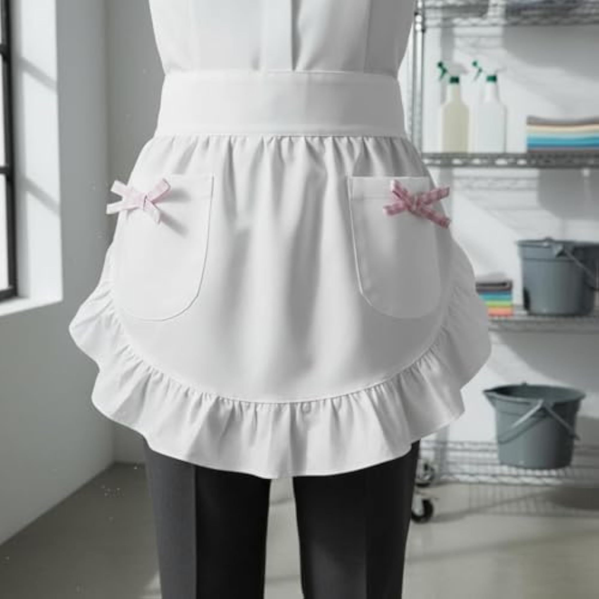 Vintage Inspired Maid Design Short Apron, Ruffled Half Apron