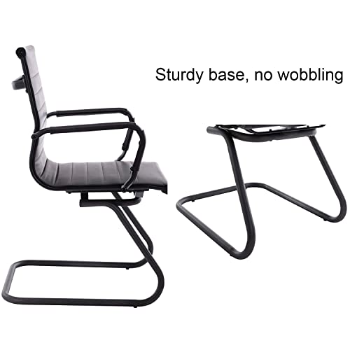 Image of Office Desk Chair No Wheels Set of 8 PU Leather Computer Chairs Mid Back Guest Chairs for School Reception Conference Waiting Room, Vintage Charcoal