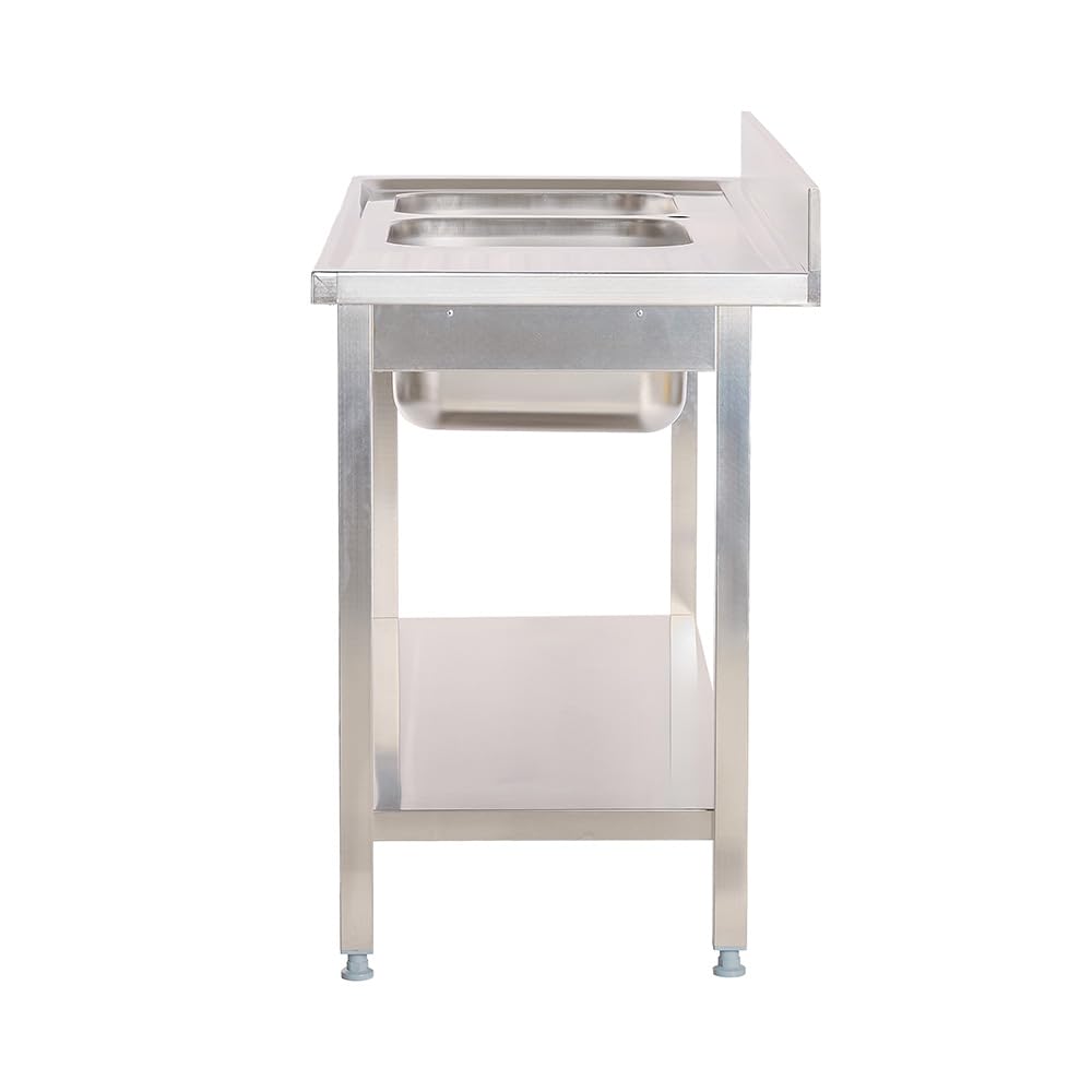 Cleiton® Fregadero de Acero Inoxidable de 2 Senos con Escurridor Derecha 1400x700x850 mm Desmontable | Pica Industrial con patas | Pila Lavadero