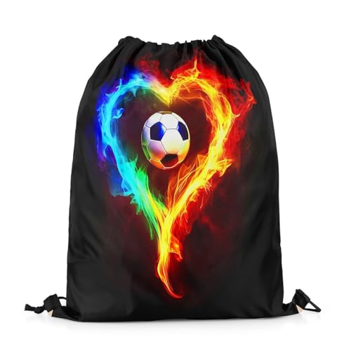 Manfei Football Game Drawstring Backpack Bag,Orange Blue Flame String Bag Sackpack,Chic Soccer Sports Water Resistant Backpack for Gym Shopping Sport Yoga