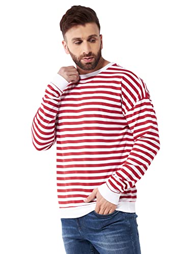 Image of GRITSTONES Men OversizedRound Neck Stripe Drop Shoulder Cotton T-Shirt
