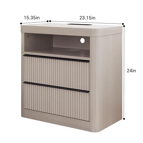 Image of Night Stand, Nightstands with Drawer Storage Bedside Table Large Modern nightstand with USB Port and Outlet, mid Century nightstand for Bedroom,Sofa Table(Light Wood Color)