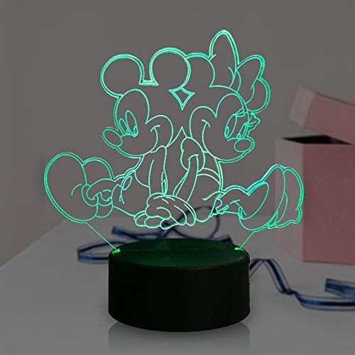 Mickey Minnie Mouse Friends LED Lamp 3D Cartoon for Kid Living Room 7 Color USB Remote Change Night Light Decor Home Mood Bulb Christmas New Year Holiday Xmas Kid Gift for Teenage(Two Minnie Mickey)