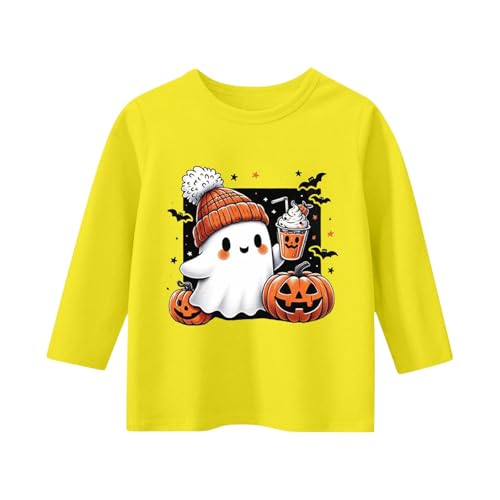 sfdgfhyf Toddler Boy Girl Pumpkin Halloween 2D Printed Round Neck Three Quarter Sleeve Kids Fun Tops2