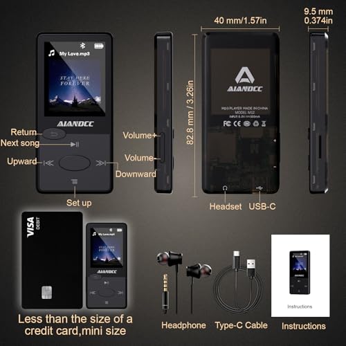 Image of Mp3 Player with Bluetooth 5.3 HiFi Sound, Mp3 Player with FM Radio, Mini Music Player 32GB for Kids Adults, Earphones Included, TF Card can be Inserted
