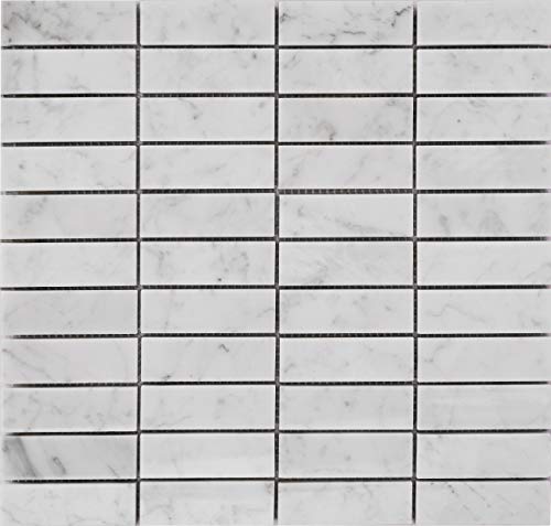 Simple Tile - Carrara White Marble Mosaic Tile For Kitchen Backsplash, Bath Tub Surroundings, Bathroom Floor, Etc, Cwmm0103, 1"X3" Brick, Polished #TOP14