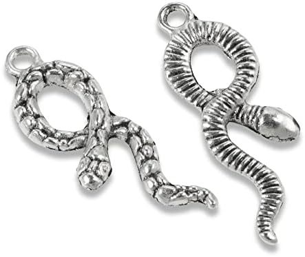 Silver Snake Charms, Double Sided Metal Serpent Pendant 10/Pkg