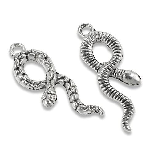Silver Snake Charms, Double Sided Metal Serpent Pendant 10/Pkg #TOP3