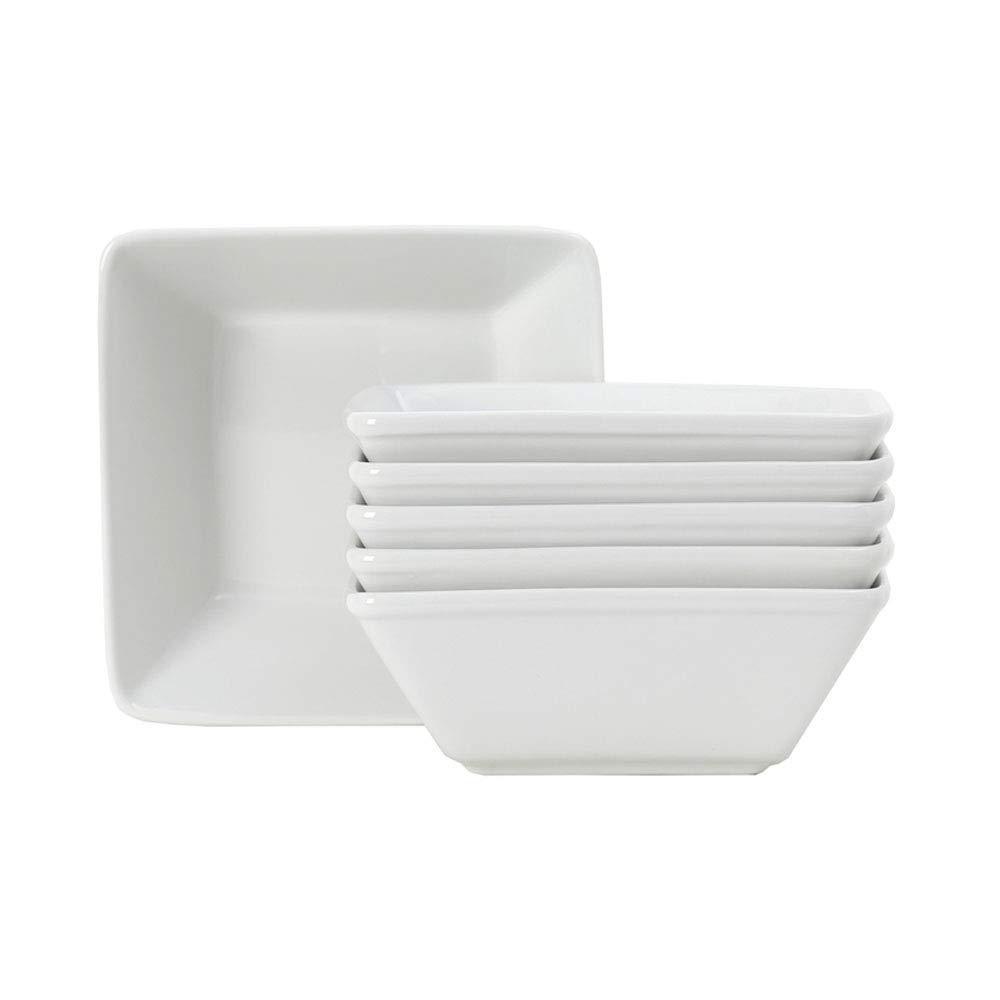 Santorini Square Bowl 6 1/2" X 6 1/2" X 2 1/4" H (24 OZ) Porcelain White - Set of 6; Commercial Grade Nonporous Virtrified China;