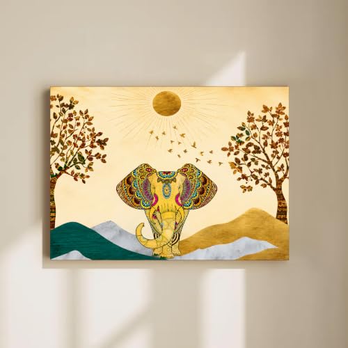 Image of PAINTINGMANTRA istic Elephant Theme Multicolored 1 Stretched Canvas Painting, Outer Size-16x22 Inch