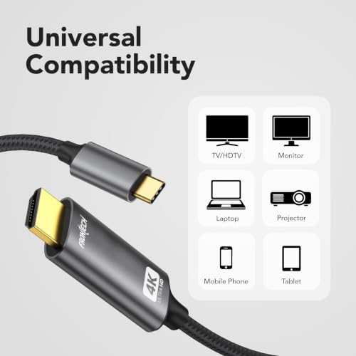Image of FRONTECH Type-C to HDTV Cable - 1.0m Braided Ultra HD 4K@60Hz Adapter Cable with Gold-Plated Connectors (NC-0087)