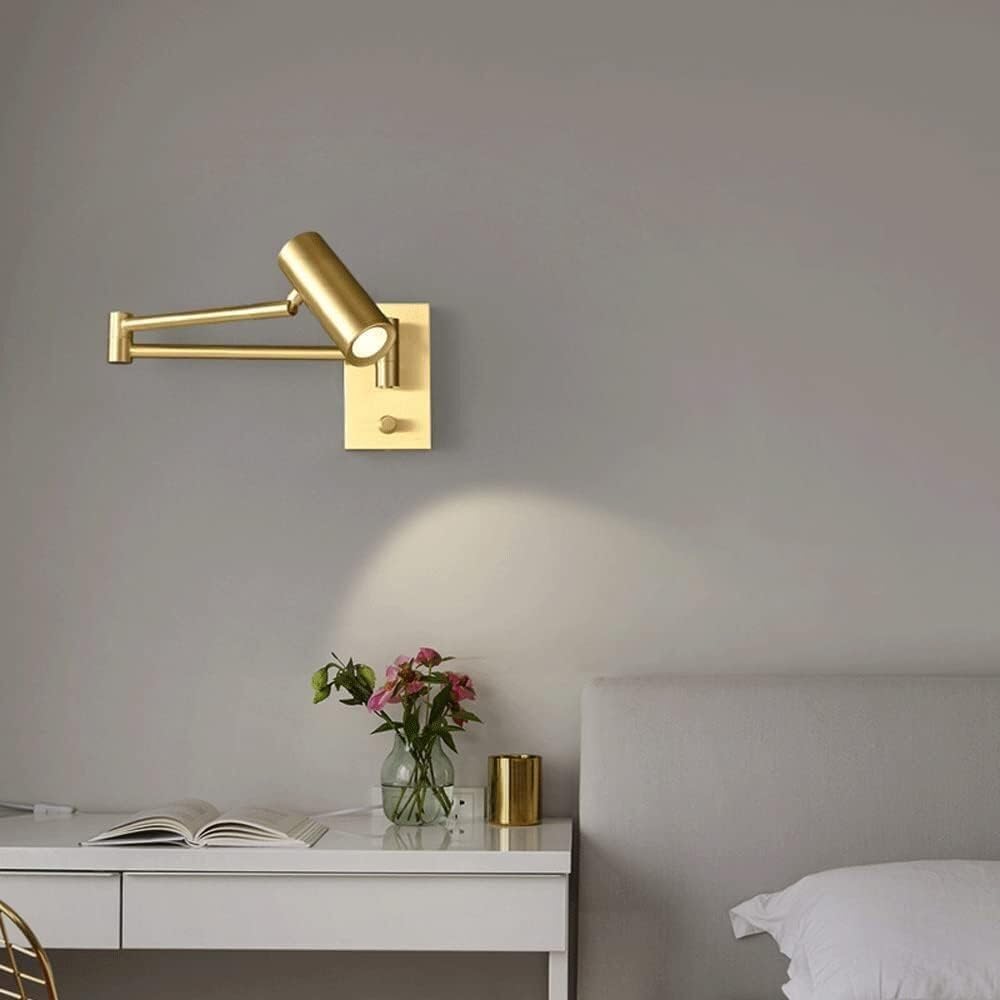 Bracket Light Brass Swing Arm l Sconce Adjustable Hardwired l Lamp with On Off Switch Farmhouse Black Vintage d Industrial l Mounted Reading Light for Bedroom Bedside Office Hotel