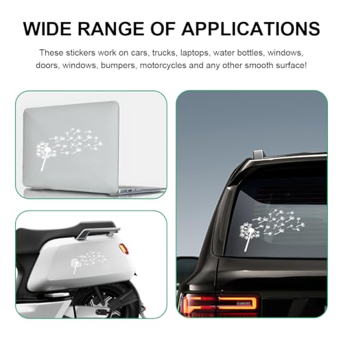 Image of Car Dandelion Flying Sticker, Waterproof Auto Dandelion Flying Flower Sticker with Music Notes, 7.9 inchx5.5 inch Die Cut Vinyl Dandelion Decal for Car Window Laptop, Car Accessories (White)