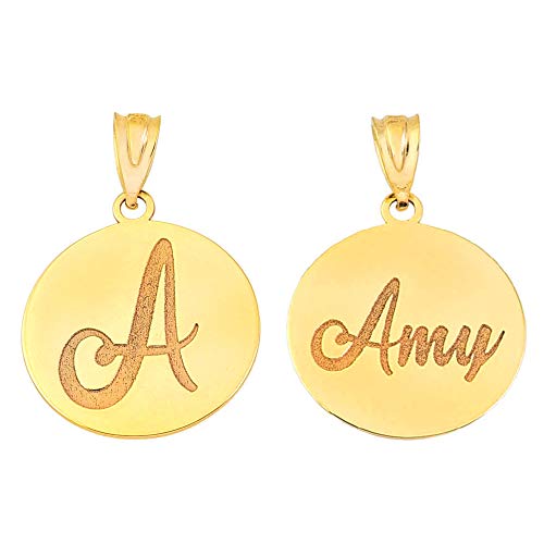 Certified 14k Yellow Gold Personalized Name Initial Letter Disc Reversible Pendant3