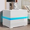 HOMMPA Modern LED Nightstand with 2 Drawers High Gloss Night Stand with Storage Cabinet Bedside End Tables with Drawers…