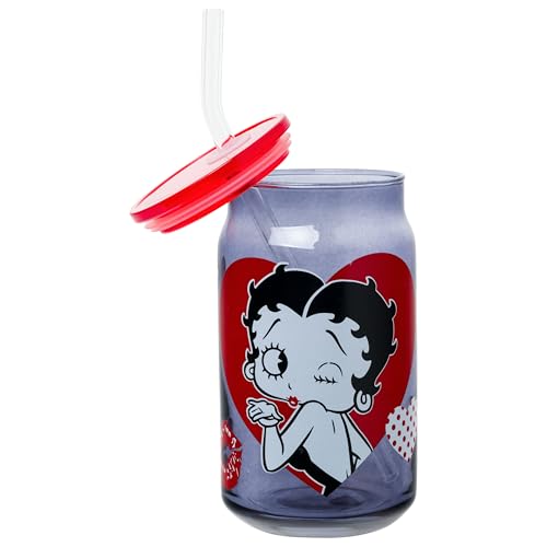 Image of Silver Buffalo Betty Boop Retro Icon, Glass Tumbler with Plastic Lid, 16oz