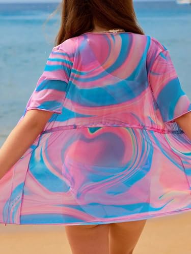 Image of WDIRARA Girl's Swimwear Cut Out Marble Print Asymmetrical Swimsuit One Piece Bathing Suit with Cover Up