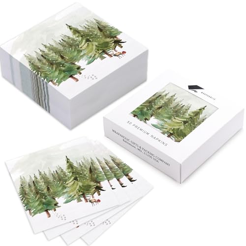 WRAPAHOLIC 50Pcs Christmas Paper Napkins - Winter Watercolor Pine Forest Elk 3-Ply Disposable Luncheon Napkin for Christmas Party Supplies Tableware, Xmas Holiday - 6. 5 x 6.5 In – Image 3