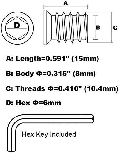Miniatura 2 de 50 piezas de insertos roscados 14-20 para muebles de madera Nutsert Tuerca atornillada 0.591 in longitud Hex Drive