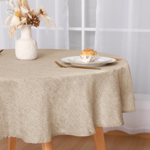 JIUZHEN Beige Rund Tischdecke Abwaschbar Leinen Tischdecken 140cm – Ansicht 6