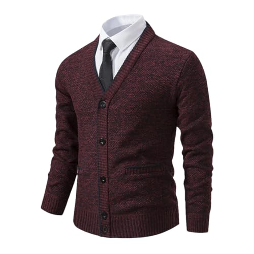 Men's Knit V-Neck Cardigan Sweater Casual Button-Up Top for Daily Layering