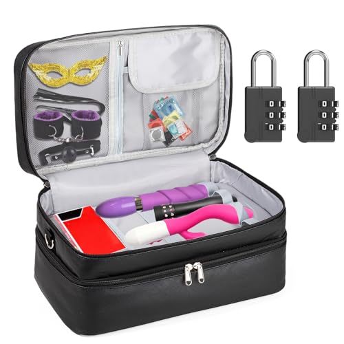 Lockable Sex Toy Storage Bag Lockable Sex Toy Box Adult Toy Gaming Storage Organizer Case 2-Layer Discreet Toy Bag with Dual Locks Reusable Storage Box and Toy Bags for Women and Men