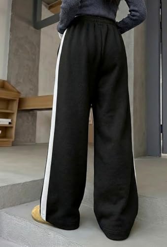 Image of dockstreet Straight Long Length Trouser Style Drawstring Contrast Belt Black and White Trackpant for Women /Trending, Relaxed Casual Lowers for Women
