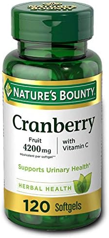 Cranberry Pills & Vitamin C by Nature’s Bounty. Herbal Health Supplement provides immune support & promotes urinary health. 4200mg, 120 Softgels, 3 pack