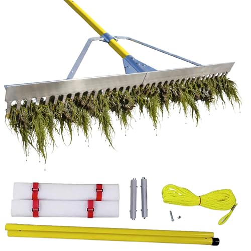 Product Image of the Jenlis Razer Rake Heavy Duty Collapsible Aluminum Lake Rake for Removal of Weeds, Leaves, & Floating Scum, Shoreline & Beach Landscaping Tool