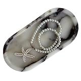 SAIDKOCC Natural Marble Oval Tray Ornaments Vintage Small Tray Storage Dish for Counter, Vanity, Dresser, Nightstand and Desk (Calacatta Purple)
