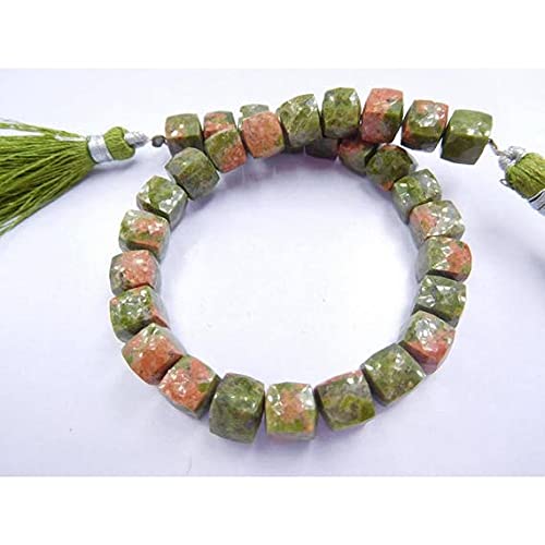 Perles unakite naturelle cube facetté 7mm LKBEADS pour création bijoux fil 20cm