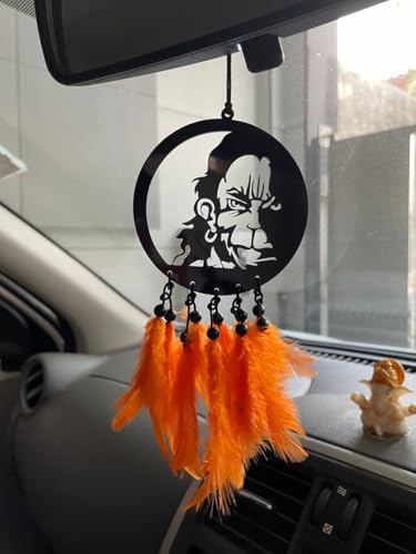 Image of CASSARINA Handmade Dream Catcher Car Ornament - Stylish Rear View Mirror Hanging Accessory - Elegant Car Interior Decoration - Good Luck & Positive Energy Charm (1, Bajrangbali)