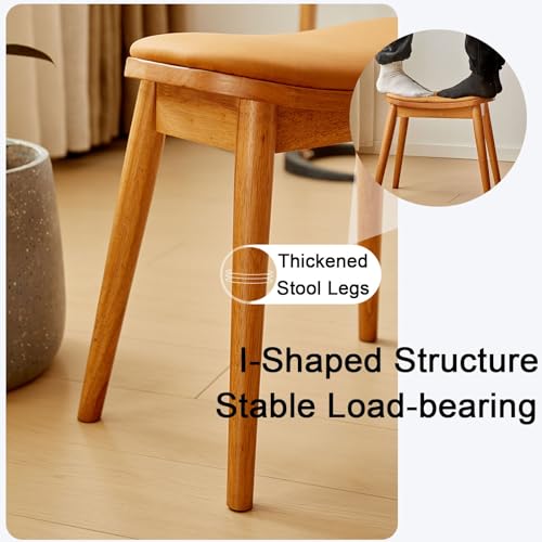 Silla acolchada para tocador Makeup StoolSoft con patas de madera maciza color amarillo 6