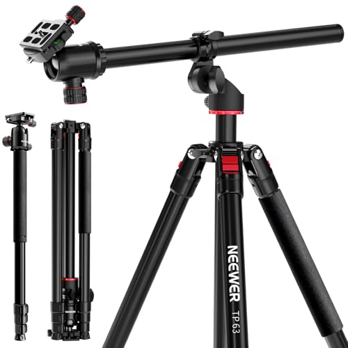 NEEWER 90 Inch Tall Overhead Horizontal Camera Tripod Monopod with Ball Head & Flexible Center Column, Metal DSLR Video Travel Stand, Arca Type QR Plate & Inverted Legs, Max Load 10 kg / 22 lbs, TP63