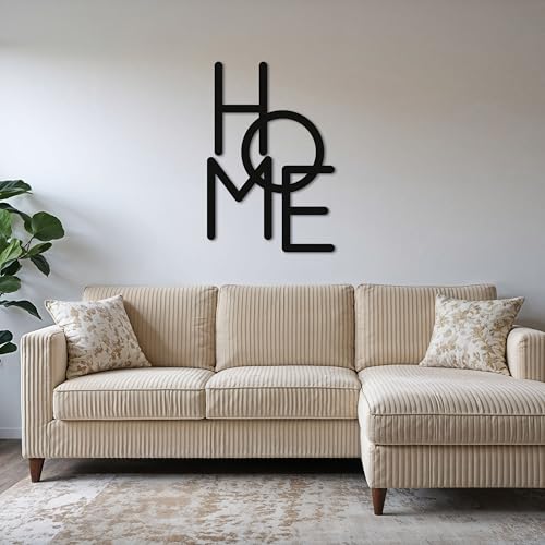 ebenkunst | Home Schriftzug Wanddeko Wohnzimmer - Modernes Wandbild aus HDF, stilvolle Flur Deko, Wandbilder Made in Germany, Hochwertige Holz Deko Zum Aufhängen Oder Ankleben, 1 cm dick, Schwarz
