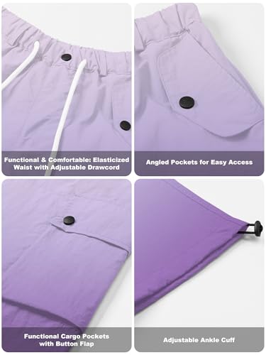 Image of Betusline Girls & Women's High Waist Wide Leg Cargo Pants Y2K Parachute Pants with Pockets and Drawstring 6 Years-Women 2XL