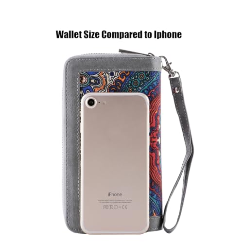 Image of XEYOU Double Zipper Long Clutch Wallet Cellphone Wallet for Women with Removable Wristlet Strap for Credit Card, Cash, Coin, Bill