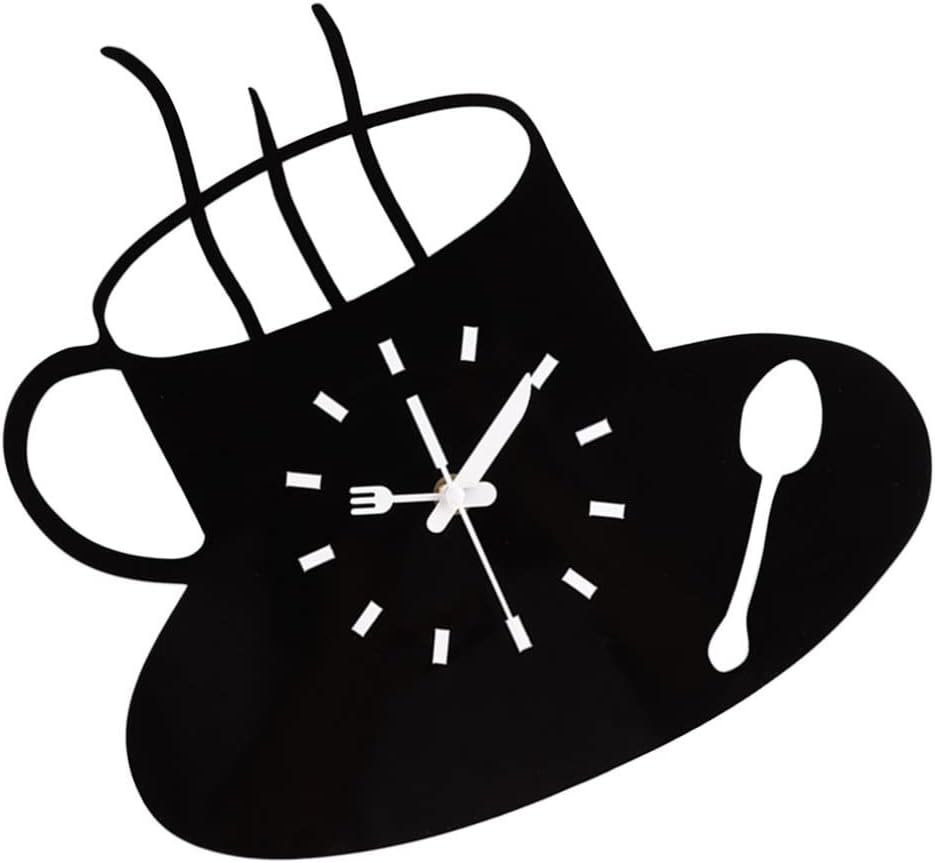 IMIKEYA Home Decor 3D Wall Acrylic Clock Coffee Mug Wall Clock Silent Battery Operated Coffee Cup Easy Read Black Hanging for Living Room Kitchen Bedroom Office Decor NO Battery Black Decor