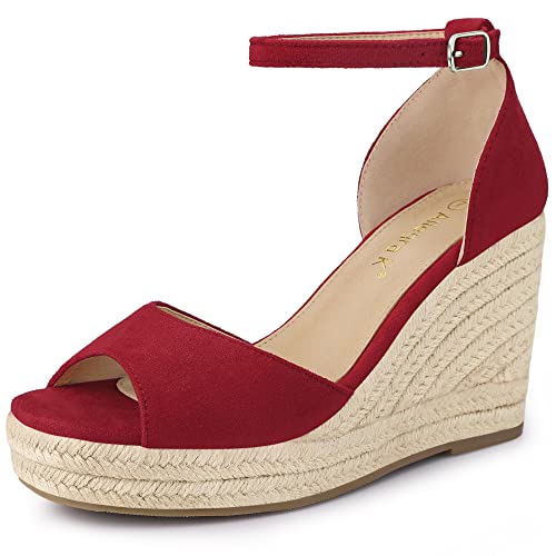 Allegra K De Mujer Alpargatas Plataforma Correa en el Tobillo Tacón de cuña Sandalias Rojo 37