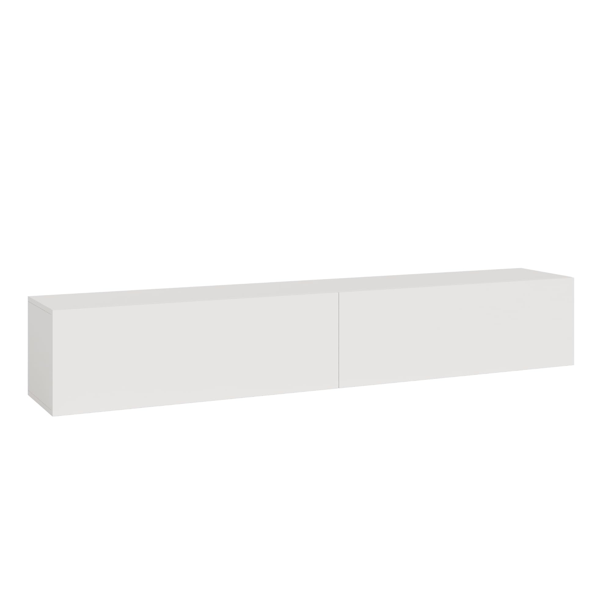 [en.casa] Meuble TV Mural Evaton 180 x 32 x 30 cm avec 2 Portes Abattantes Support Télé Flottant Étagère Moderne avec 2 Compartiments de Rangement Salon Chambre Bureau Blanc Mat
