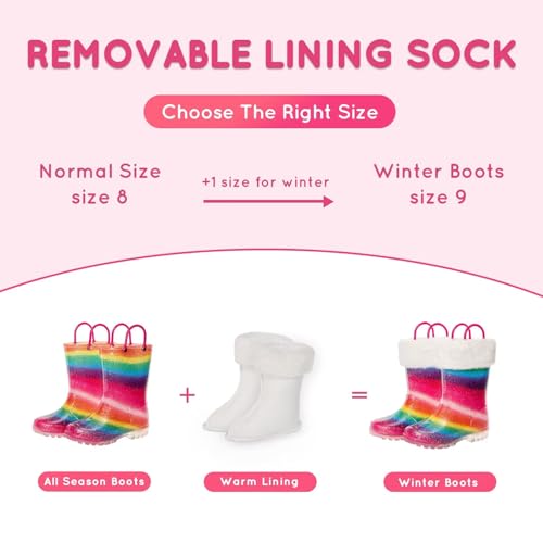 Kids Toddler Winter Rain Boots for Girls Boys Light up Waterproof Warm Boots with Removable Fleeced Lining2