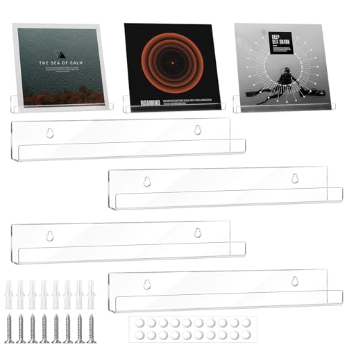 MINISOISO 4 Stück Wandregal Schwebendes Set,Acryl Regal Wand Transparent,Schwebendes Regal Kinderzimmer für Bücher and Fotos,Regale für Wände für Küche,Bad,Büro, Wohnzimmer, 30.5×4×4.5cm