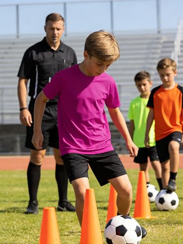 Image of Boys Neon Shirts Dry Fit Athletic T Shirts UPF 50+ Performance Cooling Shirt Short Sleeve Rash Guard Kids Top for Boys Girls