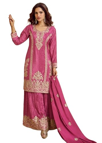Costume indien en soie rose pour mariage et fête - Tenue traditionnelle femme taille Large