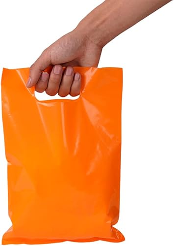 Miniatura 1 de ysmile Bolsa de envío de plástico naranja con asa para pequeñas empresas, bolsa de mercancía de polietileno para venta al por menor en papel de