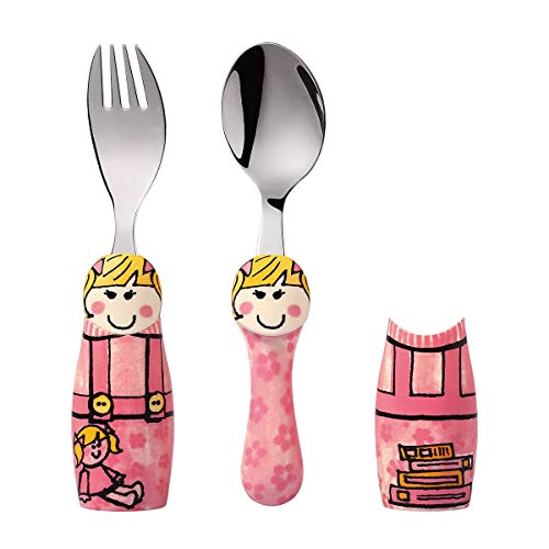 Eat4Fun Duo Kids Stainless Steel Cutlery Set, Pink Girl, Multi Color Eat4Fun Duo Kids Stainless Steel Cutlery Set, Pink Girl, Multi Color