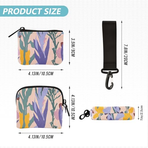 Art Leaves Print Colorful Women's Wallets Card Cases Small Portable Money Organizers with Zipper Coin Pocket for Work Travel 2 Pcs4